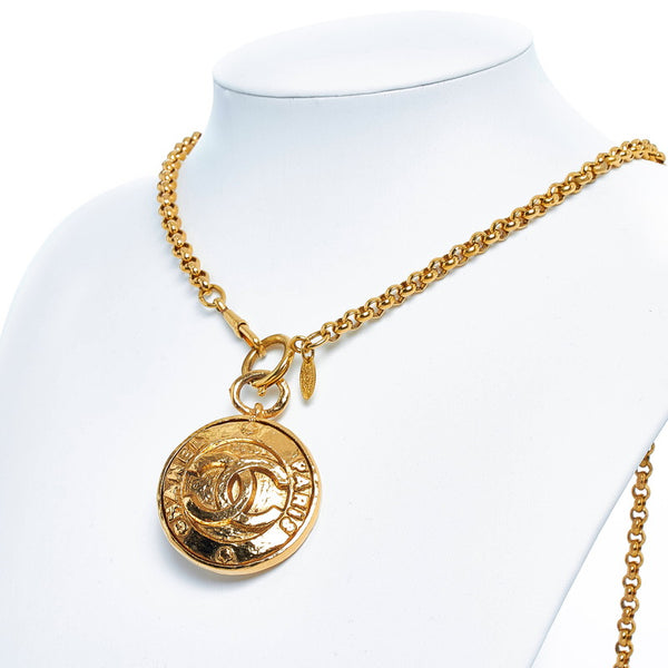 シャネル ヴィンテージ ココマーク ミラー ネックレス ゴールド メッキ ガラス レディース CHANEL 【中古】