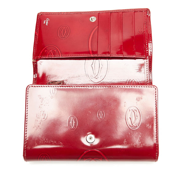 カルティエ ハッピーバースディ レッド パテントレザー 長財布 レディース CARTIER 【中古】
