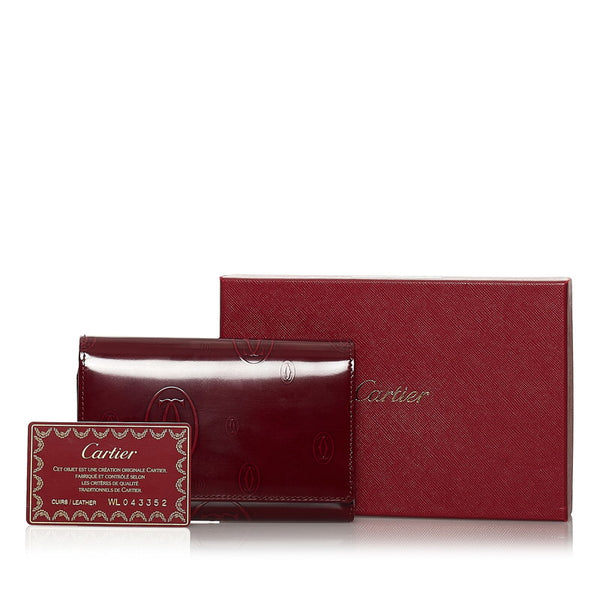 カルティエ ハッピーバースディ レッド パテントレザー 長財布 レディース CARTIER 【中古】