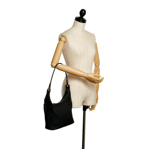 グッチ GGキャンバス ワンショルダーバッグ 001 3814 ブラック シルバー キャンバス レザー レディース GUCCI 【中古】