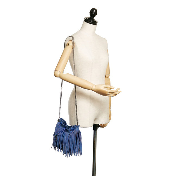 ステラマッカートニー ファラベラ  フリンジ チェーン ショルダーバッグ ブルー ポリエステル スウェード レディース Stella McCartney 【中古】