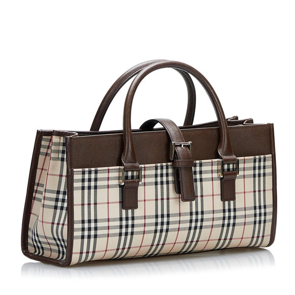 バーバリー ノバチェック ハンドバッグ ベージュ ブラウン キャンバス レザー レディース BURBERRY 【中古】