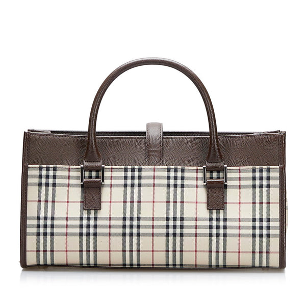 バーバリー ノバチェック ハンドバッグ ベージュ ブラウン キャンバス レザー レディース BURBERRY 【中古】