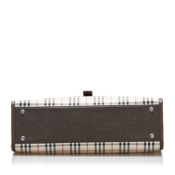 バーバリー ノバチェック ハンドバッグ ベージュ ブラウン キャンバス レザー レディース BURBERRY 【中古】