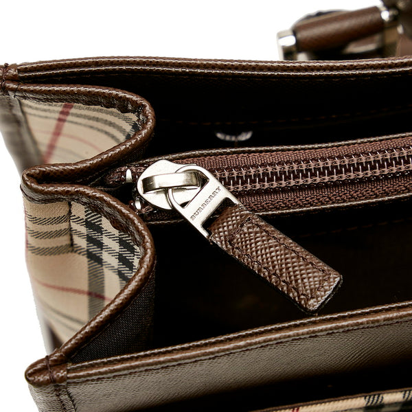 バーバリー ノバチェック ハンドバッグ ベージュ ブラウン キャンバス レザー レディース BURBERRY 【中古】