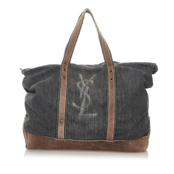 サンローラン リヴゴーシュ ハンドバッグ ショルダーバッグ 2way 141424 ブラック ブラウン デニム スウェード レディース SAINT LAURENT 【中古】