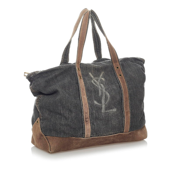 サンローラン リヴゴーシュ ハンドバッグ ショルダーバッグ 2way 141424 ブラック ブラウン デニム スウェード レディース SAINT LAURENT 【中古】