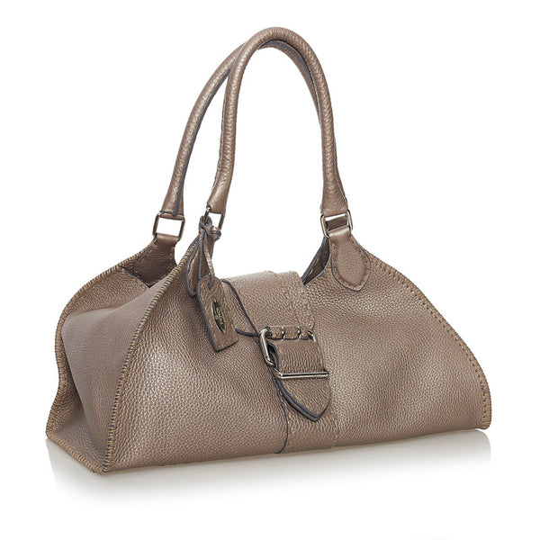 フェンディ セレリア ハンドバッグ 8BR457 メタリックベージュ ゴールド レザー レディース FENDI 【中古】