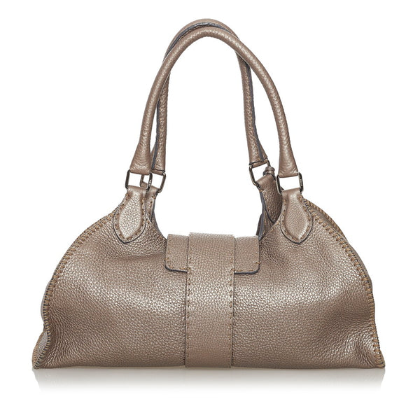 フェンディ セレリア ハンドバッグ 8BR457 メタリックベージュ ゴールド レザー レディース FENDI 【中古】