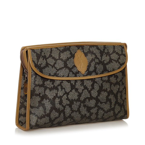 サンローラン クラッチバッグ ベージュ グレー PVC レザー レディース SAINT LAURENT 【中古】