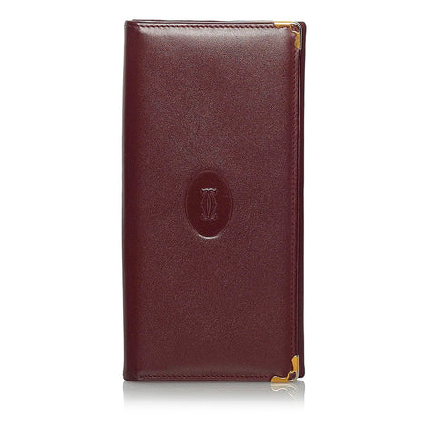 カルティエ マスト 長財布 ボルドー ワインレッド レザー レディース CARTIER 【中古】