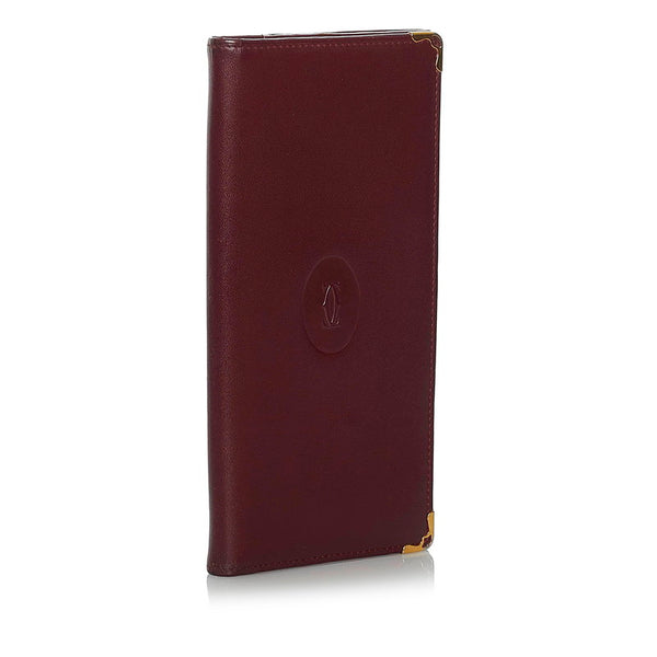 カルティエ マスト 長財布 ボルドー ワインレッド レザー レディース CARTIER 【中古】