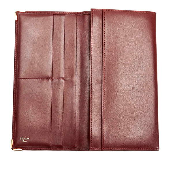 カルティエ マスト 長財布 ボルドー ワインレッド レザー レディース CARTIER 【中古】