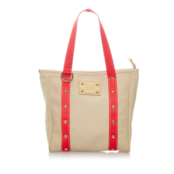ルイ ヴィトン アンティグア カバMM トートバッグ M40035 ベージュ レッド  キャンバス レディース LOUIS VUITTON 【中古】