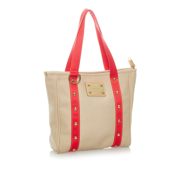 ルイ ヴィトン アンティグア カバMM トートバッグ M40035 ベージュ レッド  キャンバス レディース LOUIS VUITTON 【中古】