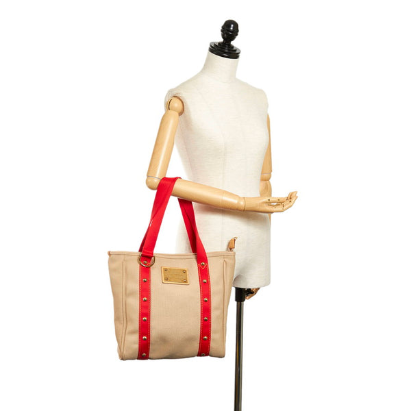 ルイ ヴィトン アンティグア カバMM トートバッグ M40035 ベージュ レッド  キャンバス レディース LOUIS VUITTON 【中古】