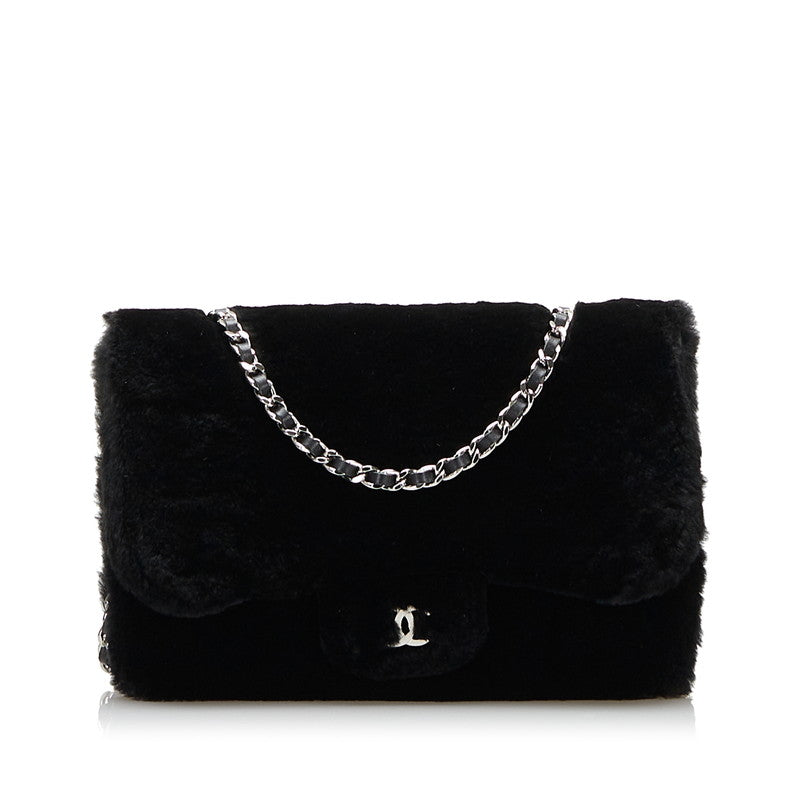 シャネル ココマーク チェーン ウォレット ミニショルダーバッグ ブラック ラビットファー レディース CHANEL 【中古】