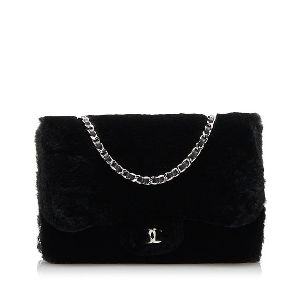 シャネル ココマーク チェーン ウォレット ミニショルダーバッグ ブラック ラビットファー レディース CHANEL 【中古】