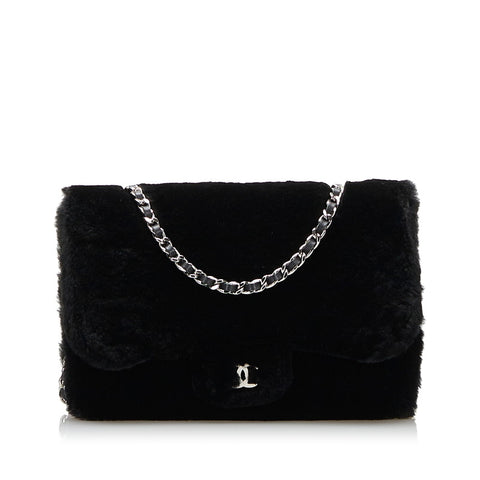 シャネル ココマーク チェーン ウォレット ミニショルダーバッグ ブラック ラビットファー レディース CHANEL 【中古】