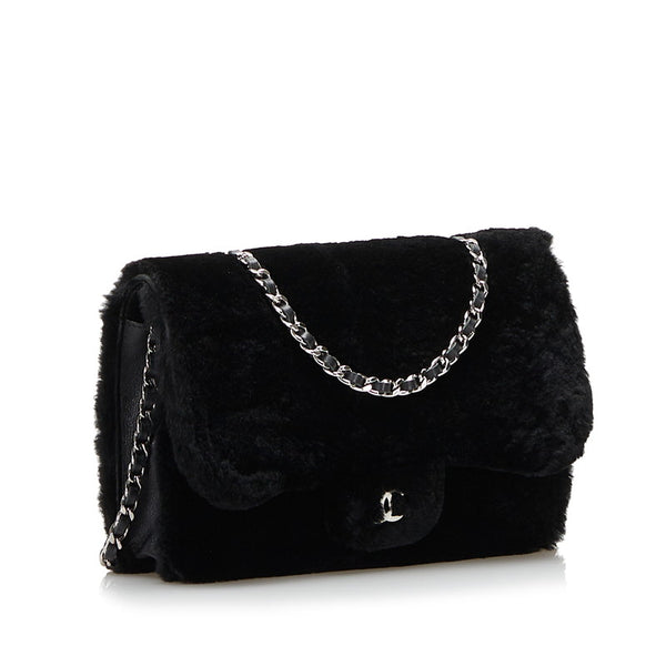 シャネル ココマーク チェーン ウォレット ミニショルダーバッグ ブラック ラビットファー レディース CHANEL 【中古】