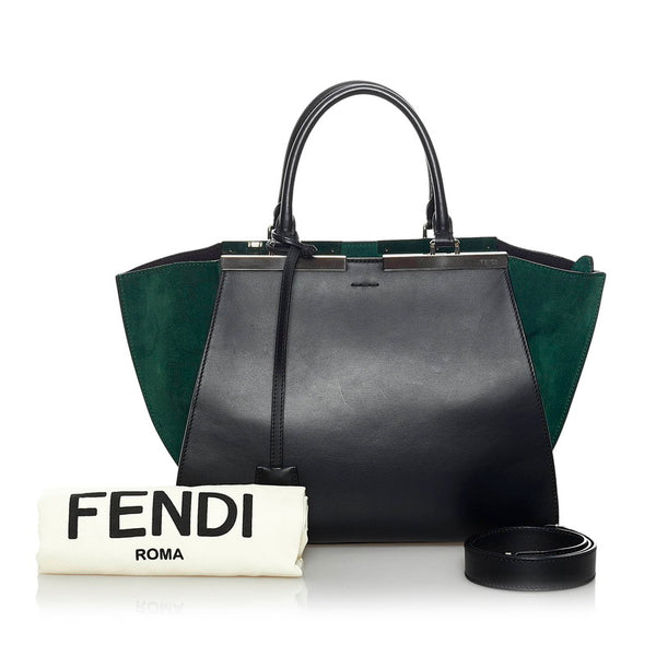 フェンディ トロワジュール ハンドバッグ ショルダーバッグ 2WAY 8BH279 ブラック グリーン レザー スウェード レディース FENDI 【中古】