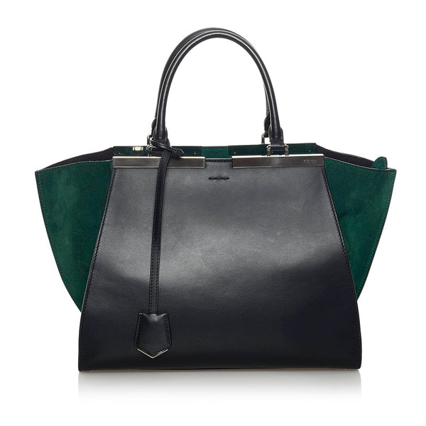 フェンディ トロワジュール ハンドバッグ ショルダーバッグ 2WAY 8BH279 ブラック グリーン レザー スウェード レディース FENDI 【中古】