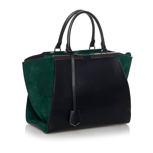 フェンディ トロワジュール ハンドバッグ ショルダーバッグ 2WAY 8BH279 ブラック グリーン レザー スウェード レディース FENDI 【中古】