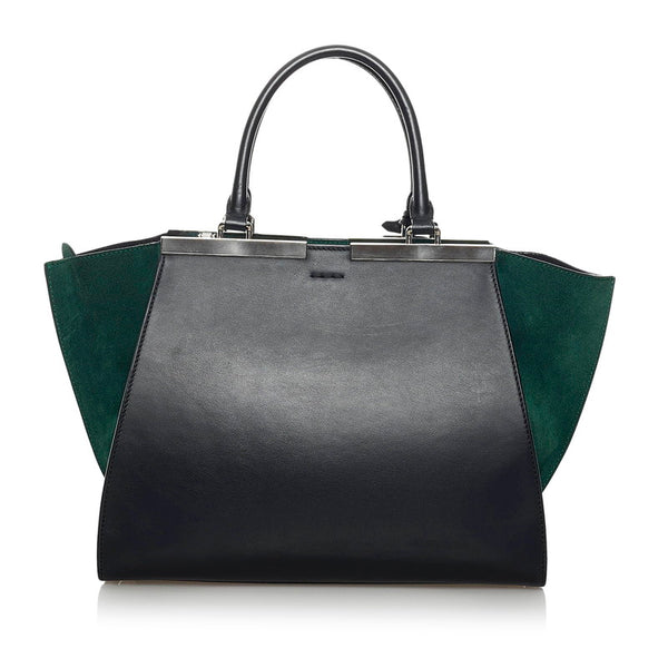 フェンディ トロワジュール ハンドバッグ ショルダーバッグ 2WAY 8BH279 ブラック グリーン レザー スウェード レディース FENDI 【中古】