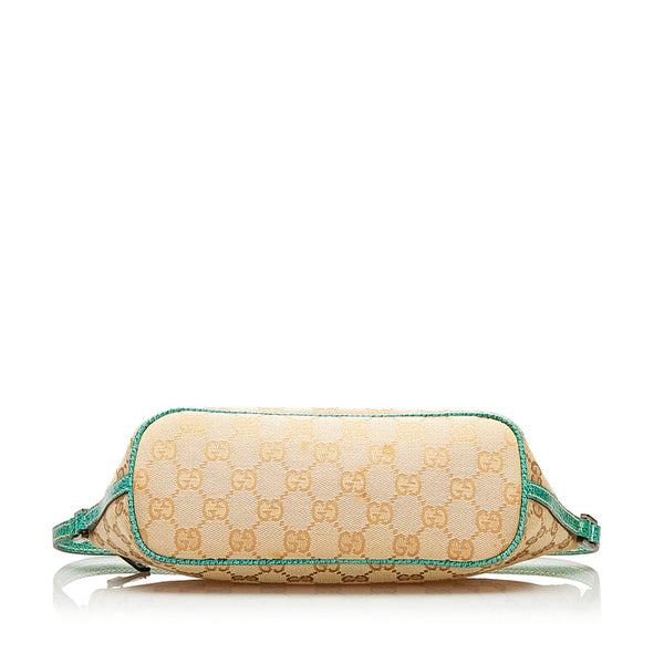 グッチ GGキャンバス ポーチ アクセサリーポーチ 07198 ベージュ グリーン キャンバス レザー レディース GUCCI 【中古】