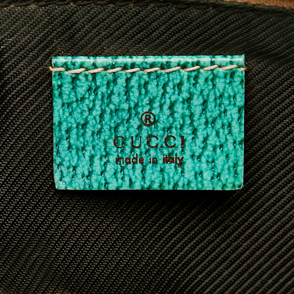 グッチ GGキャンバス ポーチ アクセサリーポーチ 07198 ベージュ グリーン キャンバス レザー レディース GUCCI 【中古】