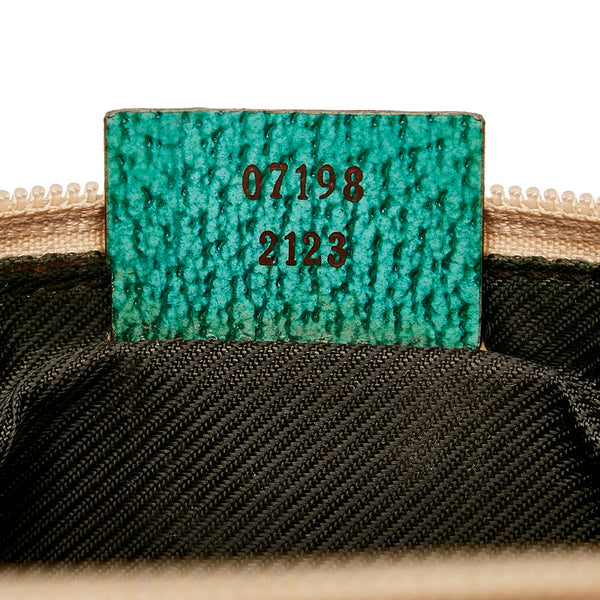 グッチ GGキャンバス ポーチ アクセサリーポーチ 07198 ベージュ グリーン キャンバス レザー レディース GUCCI 【中古】