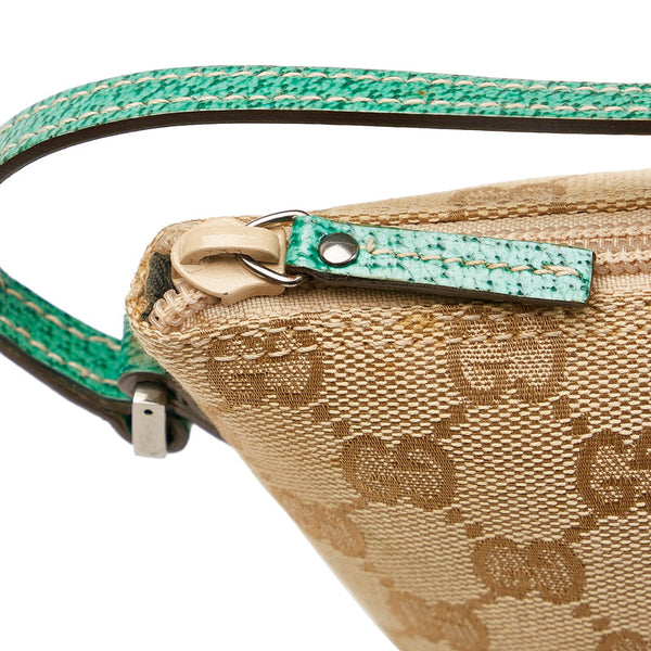 グッチ GGキャンバス ポーチ アクセサリーポーチ 07198 ベージュ グリーン キャンバス レザー レディース GUCCI 【中古】