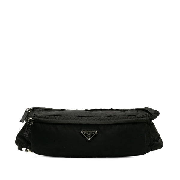 プラダ 三角ロゴプレート ウエストバッグ ボディバッグ ブラック ナイロン レディース PRADA 【中古】