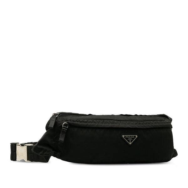 プラダ 三角ロゴプレート ウエストバッグ ボディバッグ ブラック ナイロン レディース PRADA 【中古】