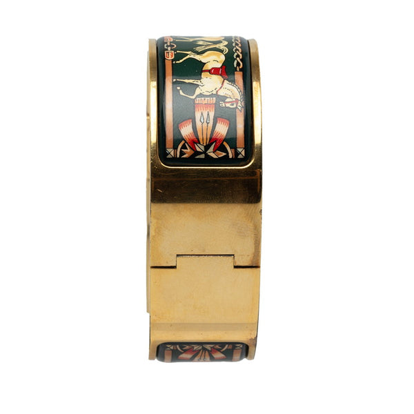 エルメス ロケ 白馬 七宝焼 バングル 腕時計 LO1.201 クオーツ ゴールド文字盤 メッキ レディース HERMES 【中古】