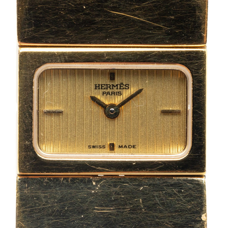 エルメス ロケ 白馬 七宝焼 バングル 腕時計 LO1.201 クオーツ ゴールド文字盤 メッキ レディース HERMES 【中古】