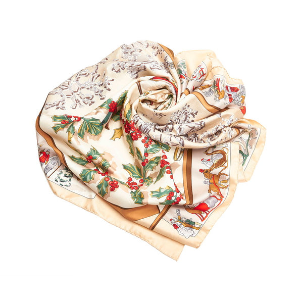 エルメス カレ90 Neige d'Antan 去年の雪 スカーフ ベージュ グレー シルク レディース HERMES 【中古】