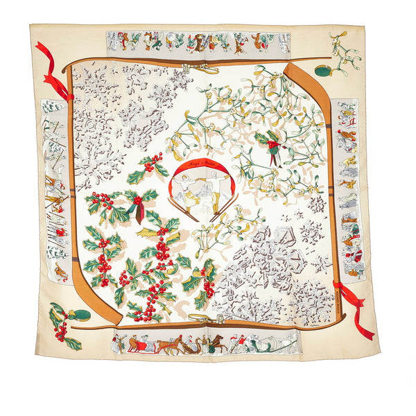 エルメス カレ90 Neige d'Antan 去年の雪 スカーフ ベージュ グレー シルク レディース HERMES 【中古】