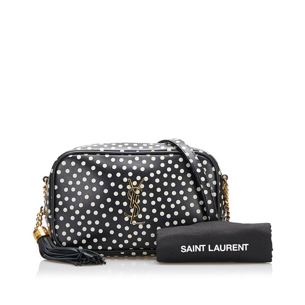 サンローラン ドット 水玉 斜め掛け チェーン ショルダーバッグ  612563 ブラック PVC レザー レディース SAINT LAURENT 【中古】