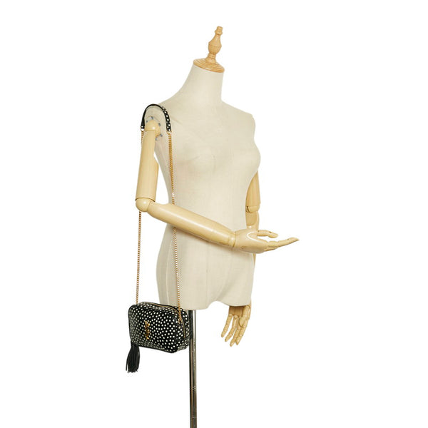 サンローラン ドット 水玉 斜め掛け チェーン ショルダーバッグ  612563 ブラック PVC レザー レディース SAINT LAURENT 【中古】