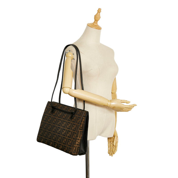 フェンディ ズッカ トートバッグ ショルダーバッグ ブラウン キャンバス レザー レディース FENDI 【中古】