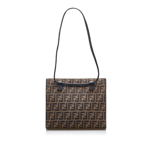 フェンディ ズッカ トートバッグ ショルダーバッグ ブラウン キャンバス レザー レディース FENDI 【中古】