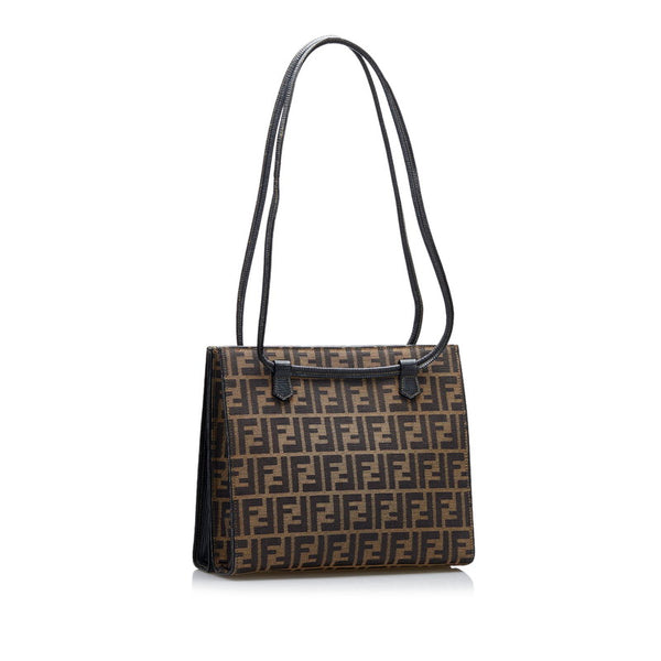 フェンディ ズッカ トートバッグ ショルダーバッグ ブラウン キャンバス レザー レディース FENDI 【中古】