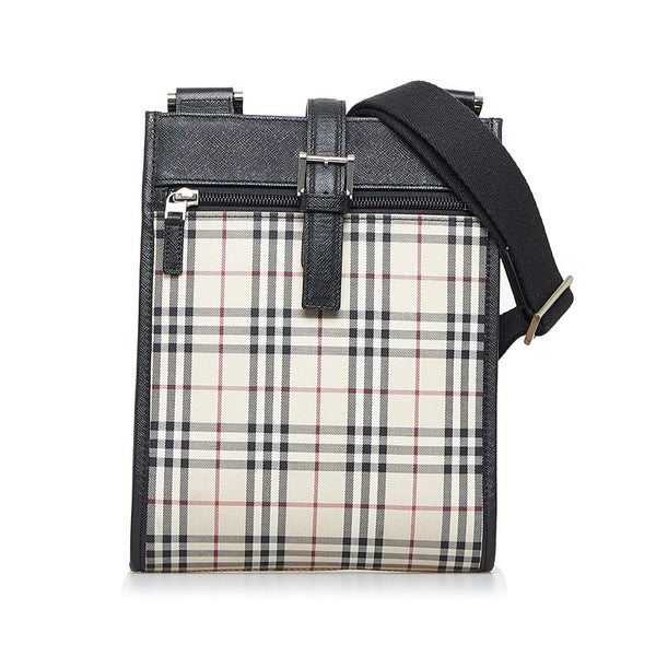 バーバリー ノバチェック 斜め掛け ショルダーバッグ  ベージュ ブラック キャンバス レザー レディース BURBERRY 【中古】