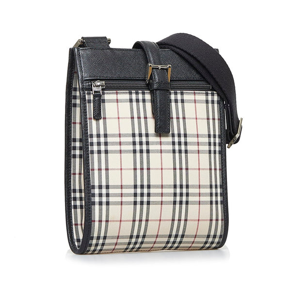バーバリー ノバチェック 斜め掛け ショルダーバッグ  ベージュ ブラック キャンバス レザー レディース BURBERRY 【中古】