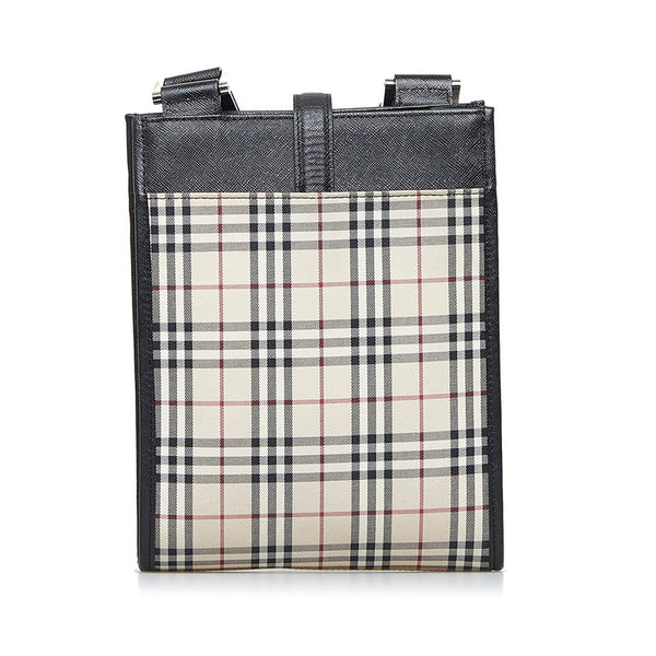 バーバリー ノバチェック 斜め掛け ショルダーバッグ  ベージュ ブラック キャンバス レザー レディース BURBERRY 【中古】