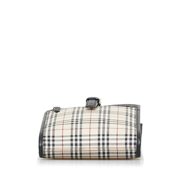 バーバリー ノバチェック 斜め掛け ショルダーバッグ  ベージュ ブラック キャンバス レザー レディース BURBERRY 【中古】