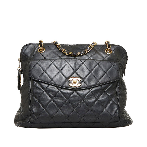 シャネル マトラッセ ココマーク チェーン ショルダーバッグ トートバッグ ブラック ゴールド ラムスキン レディース CHANEL 【中古】