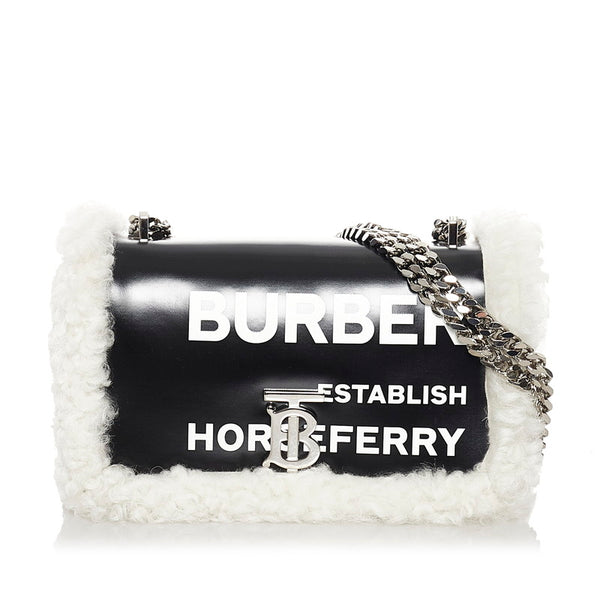 バーバリー ローラ チェーンショルダー ブラック ホワイト コットン シープレザー レディース BURBERRY 【中古】