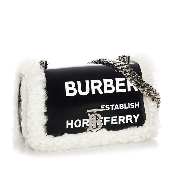 バーバリー ローラ チェーンショルダー ブラック ホワイト コットン シープレザー レディース BURBERRY 【中古】